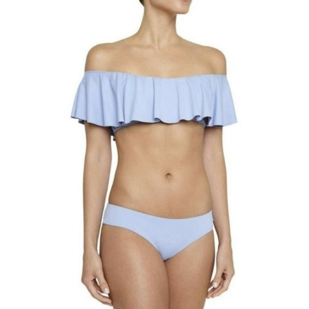Eberjey So Bikini $196 Blue Ruffle Off Shoulder Bathing Suit Swim Suit Sz Large - Picture 1 of 6